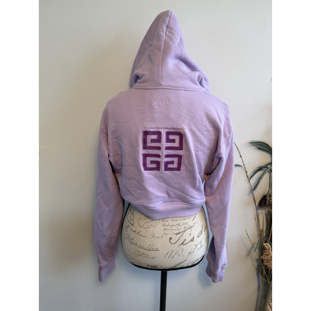 GIVENCHY LOGO Cropped Fleece Hoodie TUFTED COTTON‎ Purple